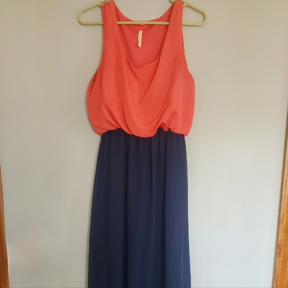 Medium Floor Length Navy and Coral My Beloved - Picture 4 of 7